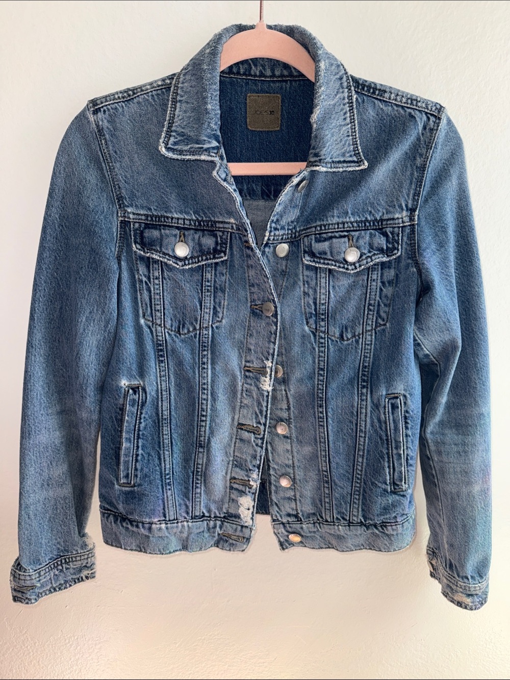 Joe’s Jeans Classic Blue Denim Jean Jacket Distressed Rips Women's Small Revolve